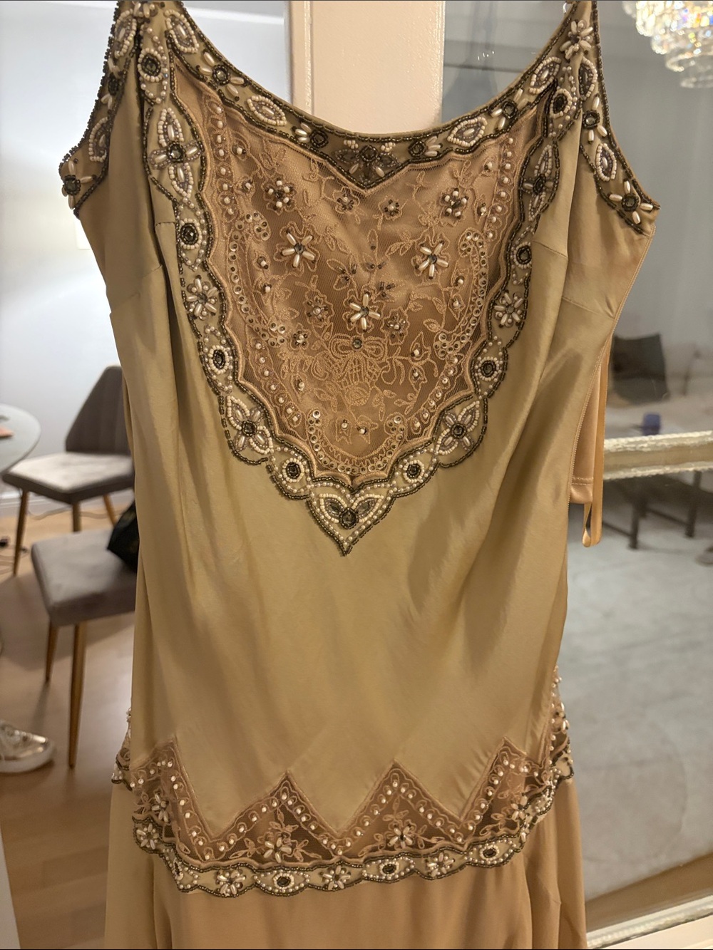 Elegant Olive Green Beaded Dress - Picture 2 of 4